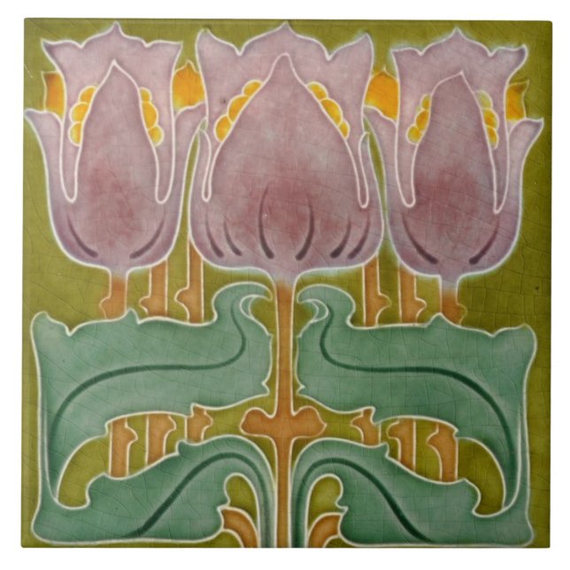 Azulejo cerâmico - Art Nouveau Tulips Cracking (Frente)