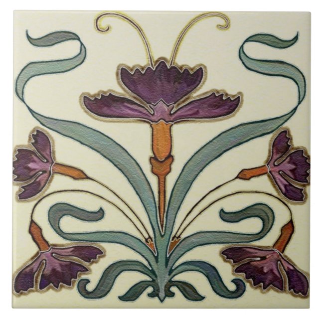 Azulejo cerâmico - Arte Floral Roxa Nouveau (Frente)