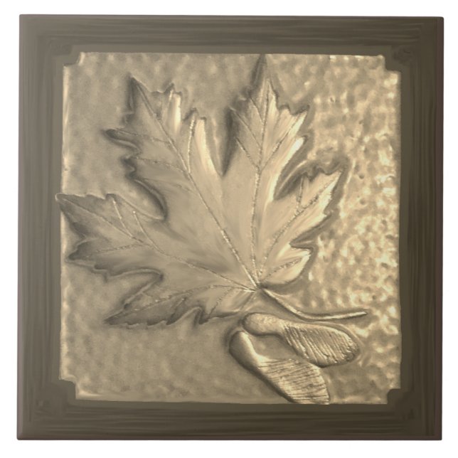 Azulejo cerâmico, artesão Maple Leaf gold tone (Frente)