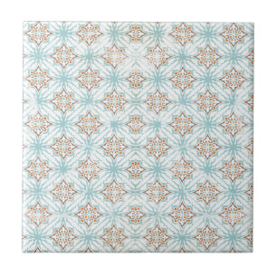 Azulejo Cerâmico Azul Bege Laranja Branco