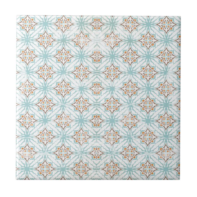 Azulejo Cerâmico Azul Bege Laranja Branco (Frente)