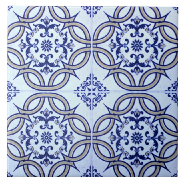 Azulejo cerâmico azul & branco espanhol da foto (Frente)