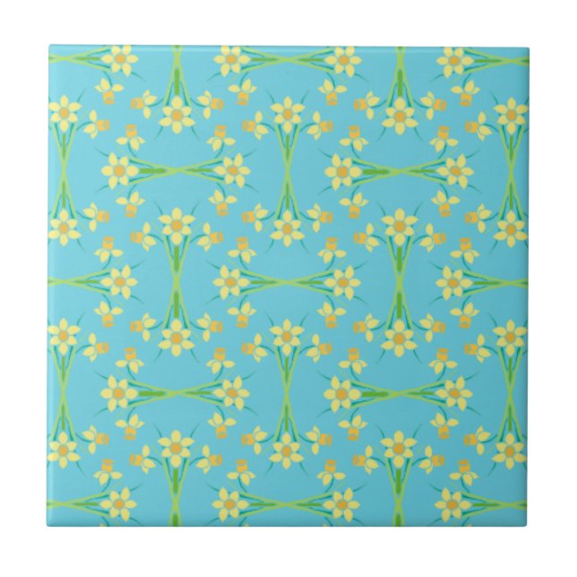 Azulejo Cerâmico Azul Céu com Narcisos do Sol da P (Frente)