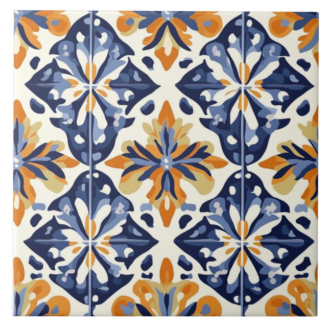 Azulejo Cerâmico Azul, Dourado e Amarelo (Frente)