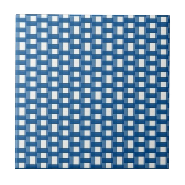Azulejo Cerâmico Azul e Branco Listrado Quadrado (Frente)