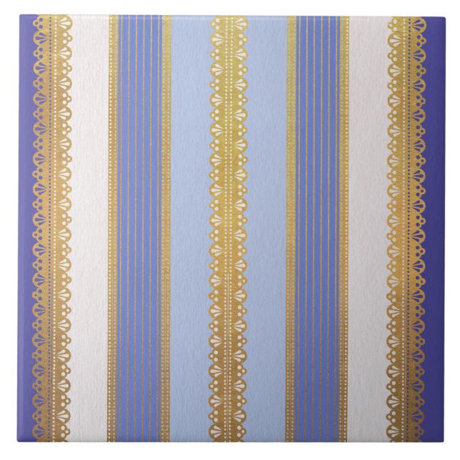 Azulejo Cerâmico Azul e Dourado (Frente)