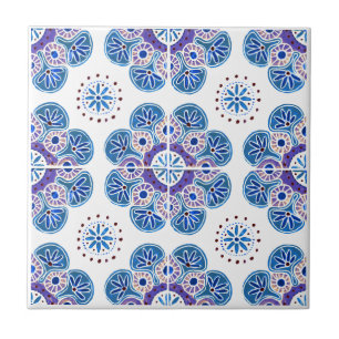 Azulejo cerâmico, azul e roxo