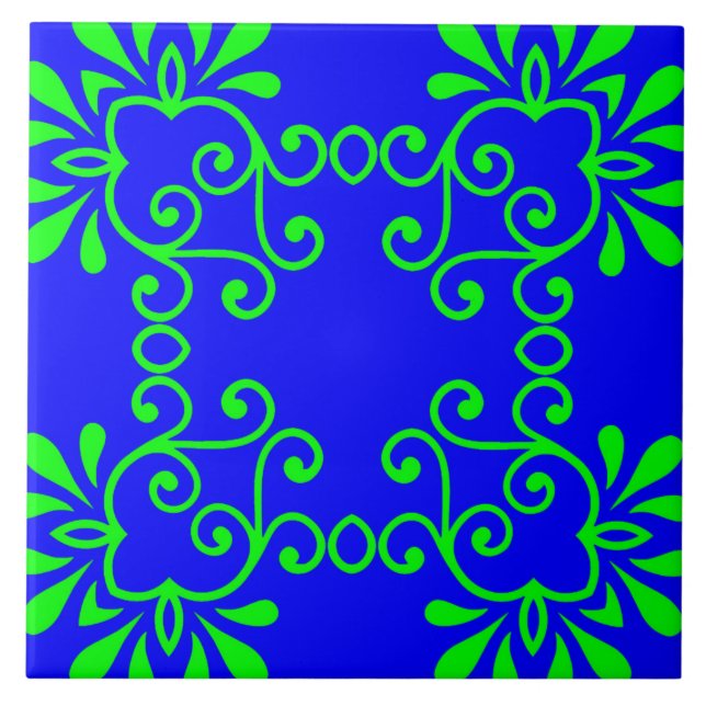 Azulejo Cerâmico Azul e Verde (Frente)