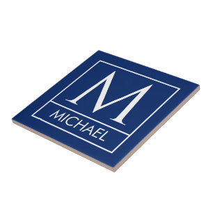 Azulejo Cerâmico Azul Marinho Personalizado com In
