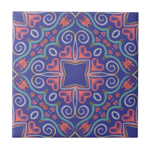 Azulejo cerâmico azul roxo