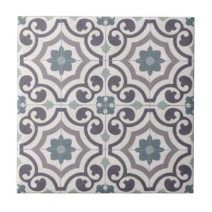 Azulejo cerâmico - Azulejo branco, azul e Cinza
