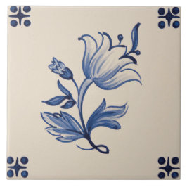 Azulejo cerâmico - Azulejo floral azul e marfim