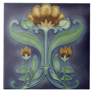 Azulejo cerâmico - Azulejo floral azul, verde e ca