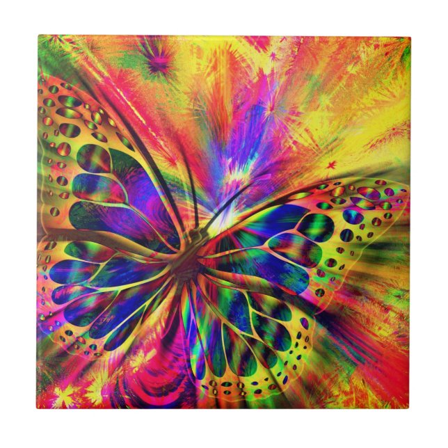 Azulejo Cerâmico Borboleta Luz Colorida Abstrata (Frente)