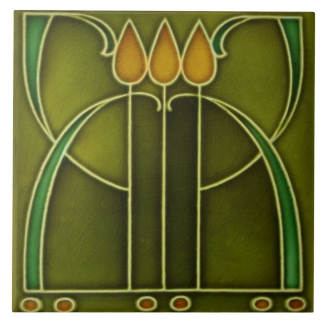 Azulejo cerâmico - Borda Três Tulipas Art Nouveau (Frente)