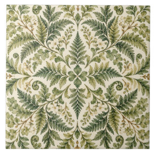 Azulejo Cerâmico Botânico de Samambaia em Aquarela