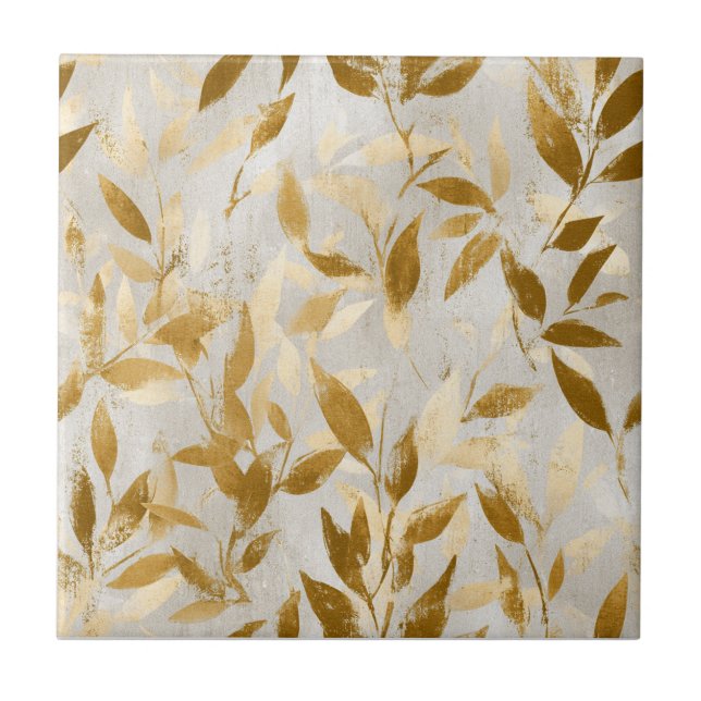 Azulejo Cerâmico Botânico Dourado (Frente)