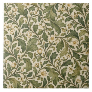Azulejo Cerâmico Botânico Verde Salvia Vintage