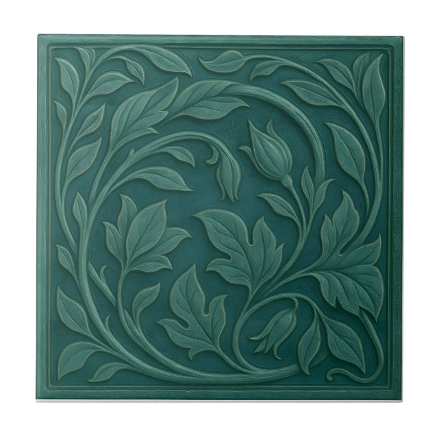 Azulejo Cerâmico Botânico Verde Teal (Frente)