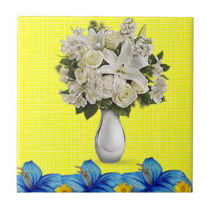 Azulejo Cerâmico Branco Azul Amarelo
