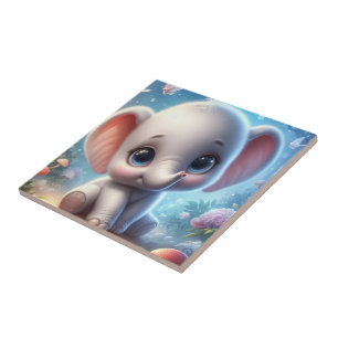 Azulejo Cerâmico Branco Bebê Elefante Clássico Mod