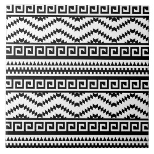 azulejo cerâmico branco-preto aztec, em forma de