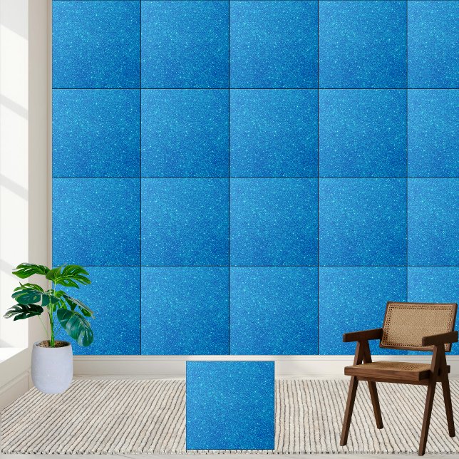 Azulejo cerâmico brilhante azul (Shimmering Blue Glitter Ceramic Tile)