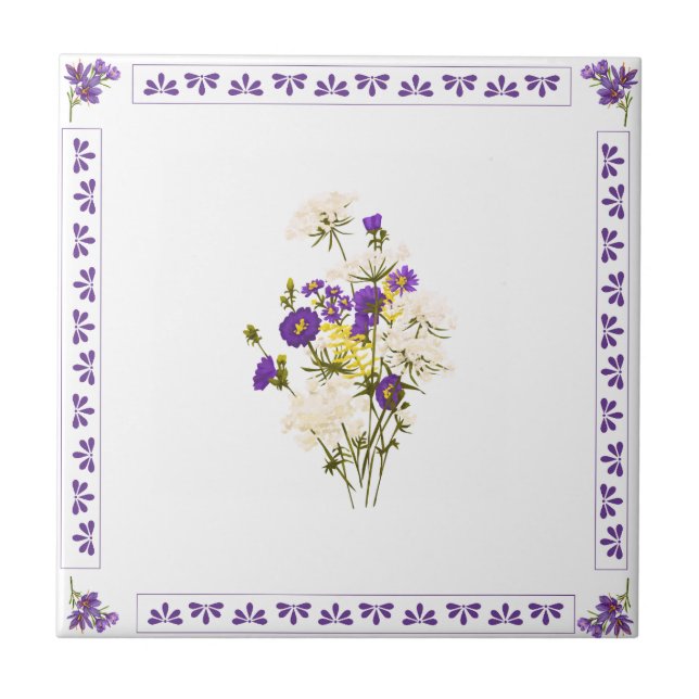 Azulejo Cerâmico Buquê Roxo (Frente)
