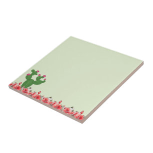 Azulejo Cerâmico Cacto Verde Flores Laranja