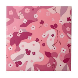 Azulejo Cerâmico Camuflado Floral Rosa Borgonha