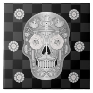 Azulejo cerâmico Chrome Calavera (Rosa Branca)