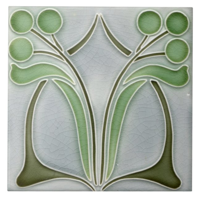 Azulejo cerâmico - Cinza verde Vintage Art Nouveau (Frente)