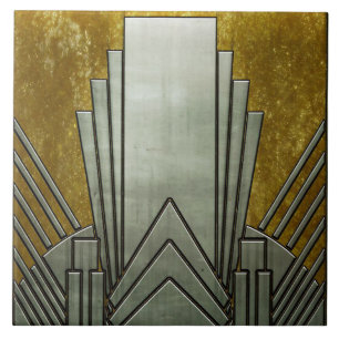 Azulejo cerâmico - Cinzas de Art Deco e Dourado