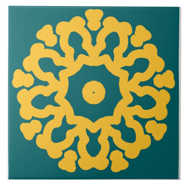 Azulejo cerâmico com borda branca, design multicol (Frente)