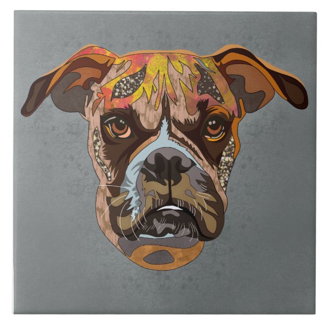 Azulejo cerâmico com cara feia de cachorro boxer (Frente)