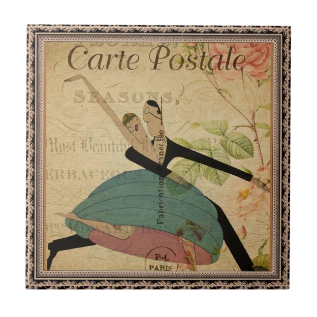 Azulejo cerâmico com cartão postal francês (Frente)