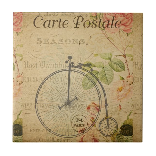 Azulejo cerâmico com cartão postal francês (Frente)