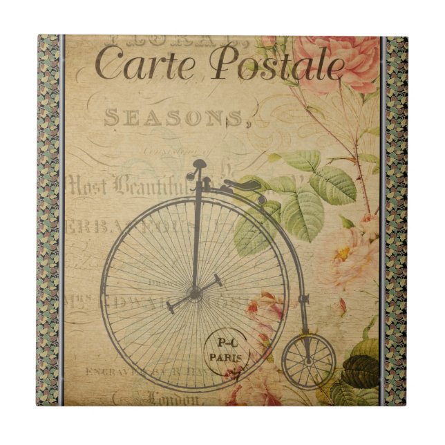 Azulejo cerâmico com cartão postal francês (Frente)