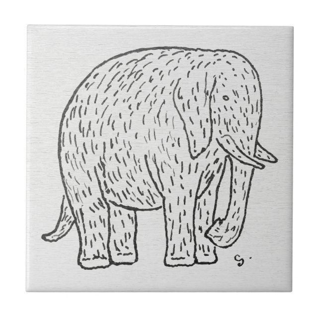 Azulejo Cerâmico com Desenho de Elefante Vintage (Frente)
