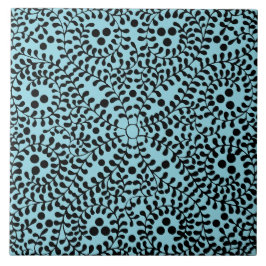 Azulejo Cerâmico com Desenho Geométrico Azul e Pre