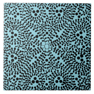 Azulejo Cerâmico com Desenho Geométrico Azul e Pre