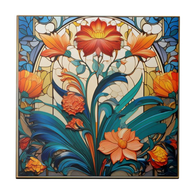 Azulejo cerâmico com Design de arte em flor (Frente)