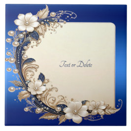 Azulejo Cerâmico com Enfeite Floral Branco Azul