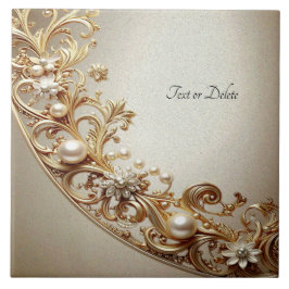 Azulejo Cerâmico com Floreado Dourado Ornamentado