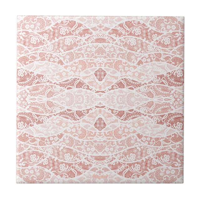Azulejo cerâmico com fluido branco Faux com flores (Frente)
