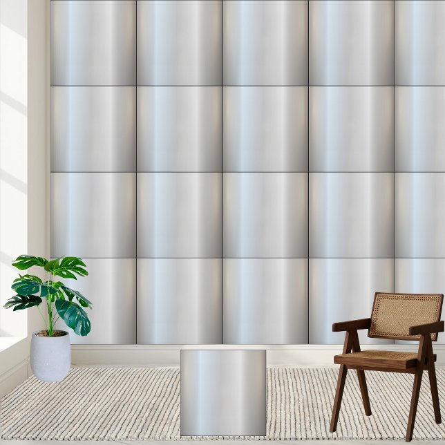 Azulejo cerâmico com gradiente de prata metálico m (Modern Metallic Silver Gradient Ceramic Tile)