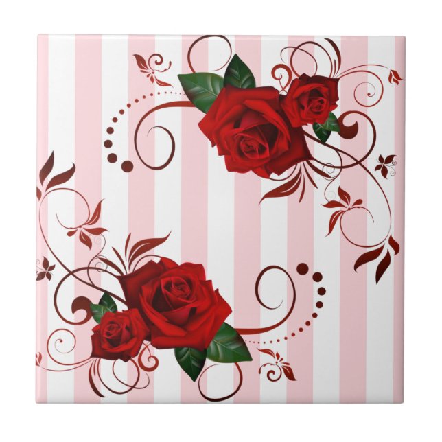 Azulejo Cerâmico com Listras Rosa e Branco Flor Ro (Frente)