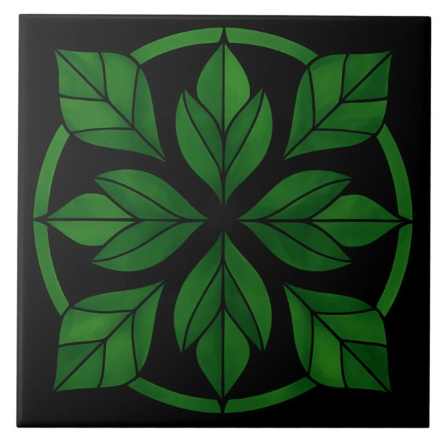 Azulejo Cerâmico com Padrão de Folhas Elegantes (Frente)