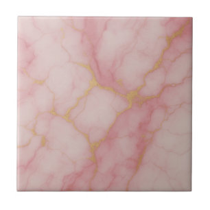 Azulejo Cerâmico com Padrão de Mármore Rosa e Dour