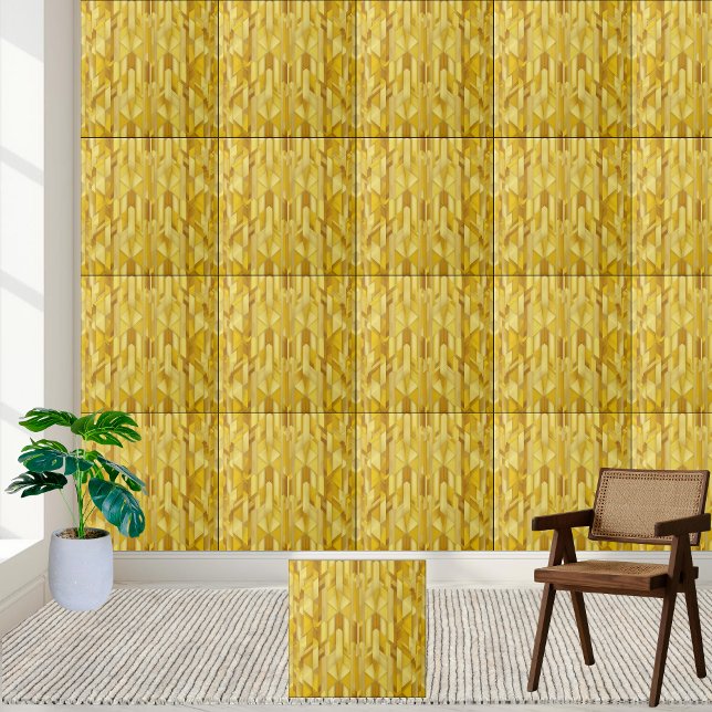 Azulejo cerâmico com padrão Dourado geométrico (Geometric Gold Pattern Ceramic Tile)